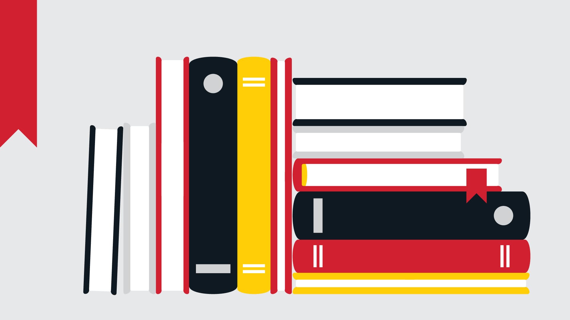 Illustration of books stacked in Terp colors