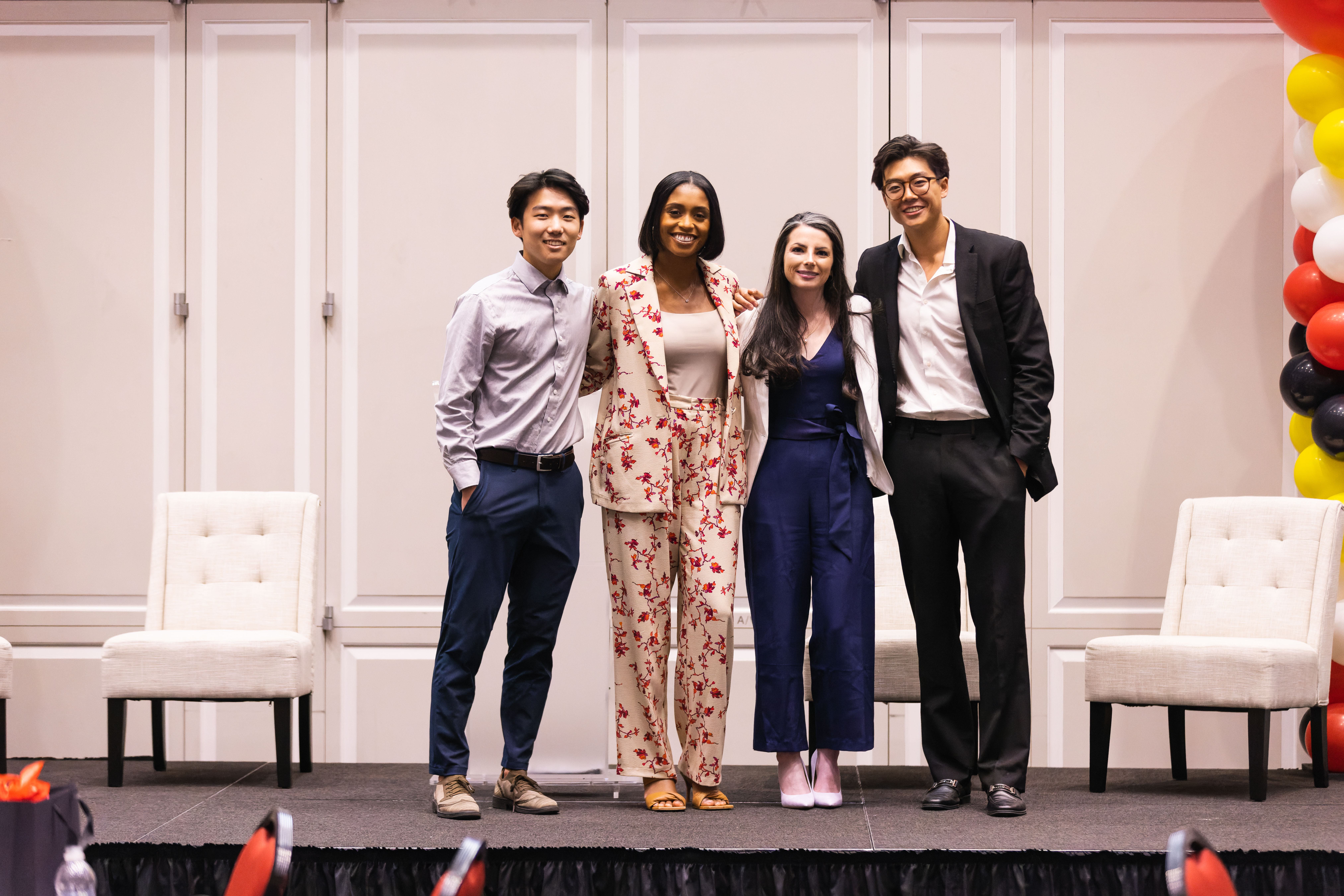 Thomas Hong ’2020, Alexandra Givan ’16, Rachel Lipman ’15 and Derek Xiao ’19 posing for a photo at Terps Under 30