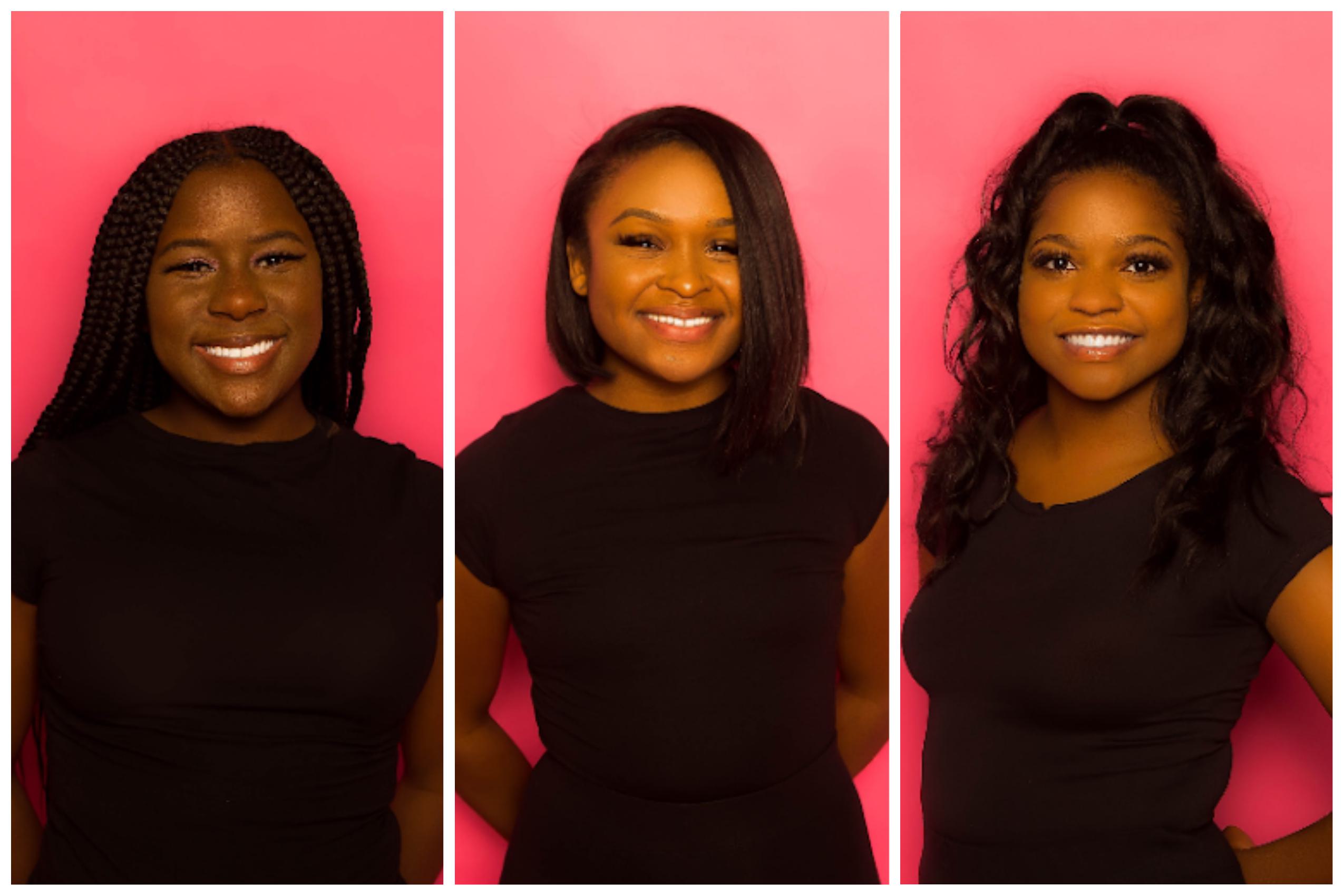 Photo of Aurora Tights Founders Sydney Parker ’16, Imani Rickerby ’17 and Jasmine Snead Ferguson ’18, MBA/MPP ’21