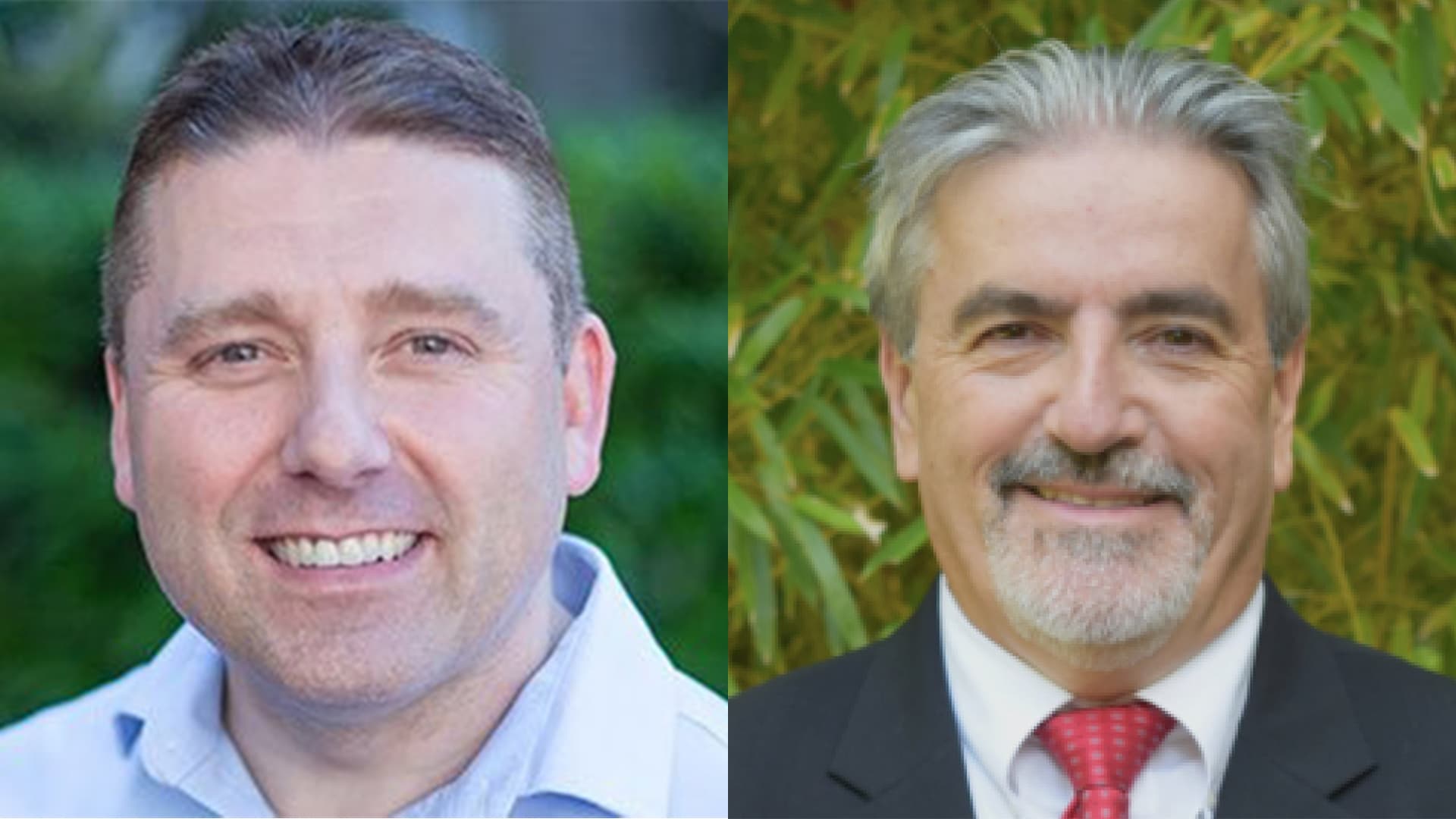 Headshots of Scott Weaver M.S. ’03, Ph.D. ’07 (left) and Steve Ambrose ’76 (right)