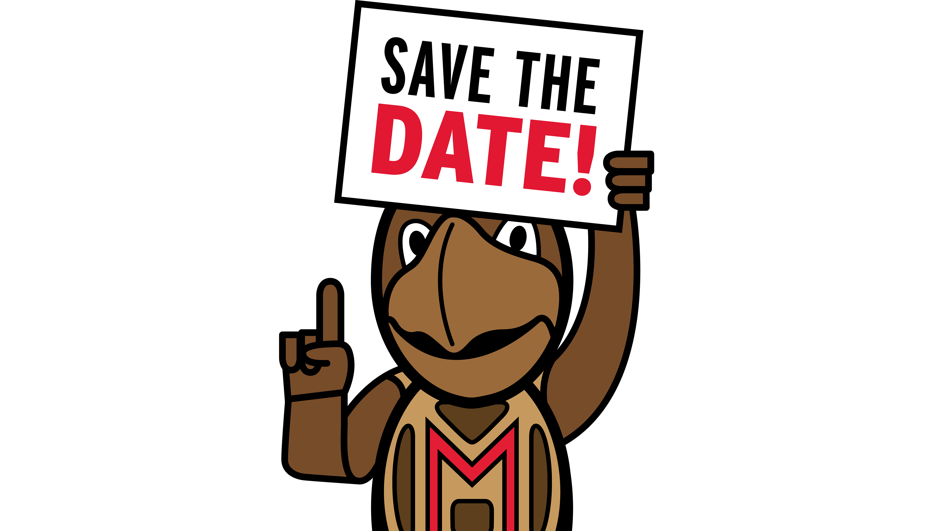 Testudo holding a sign that says "save the date"