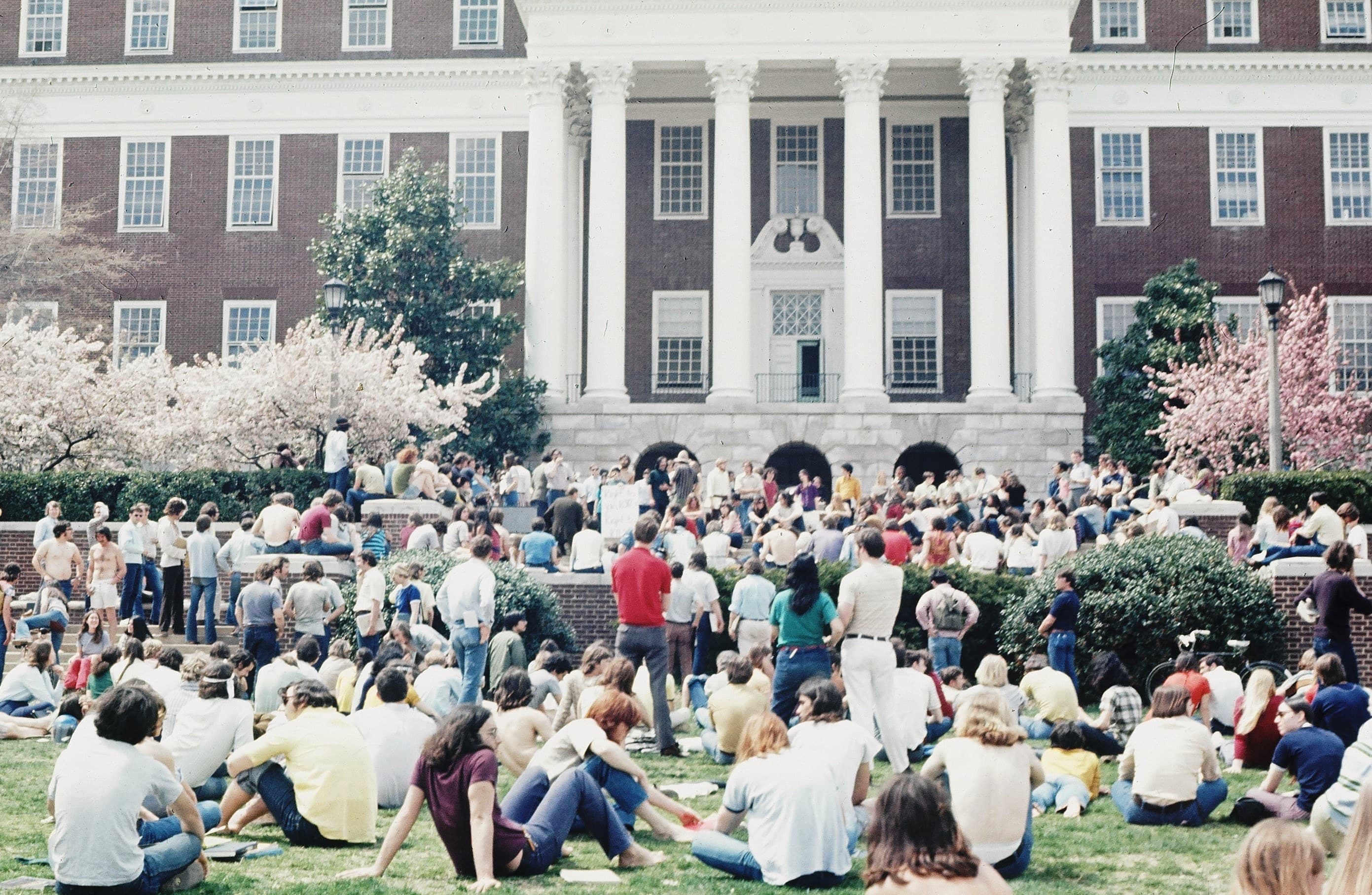 Students attending an anti-war rally on campus in 1971