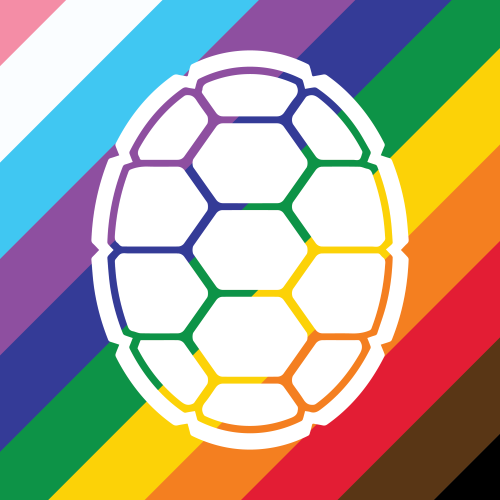 White turtle shell with rainbow colors in the background.