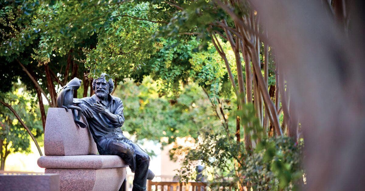 Jim Henson statue and Memorial Garden outside of the Stamp Student Union.
