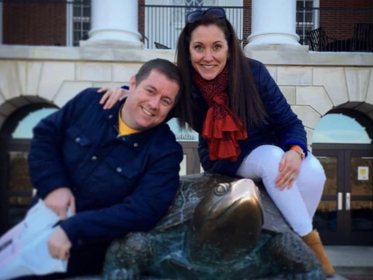 Eric and Nancy posing for a picture with one of UMD's Testudo statues