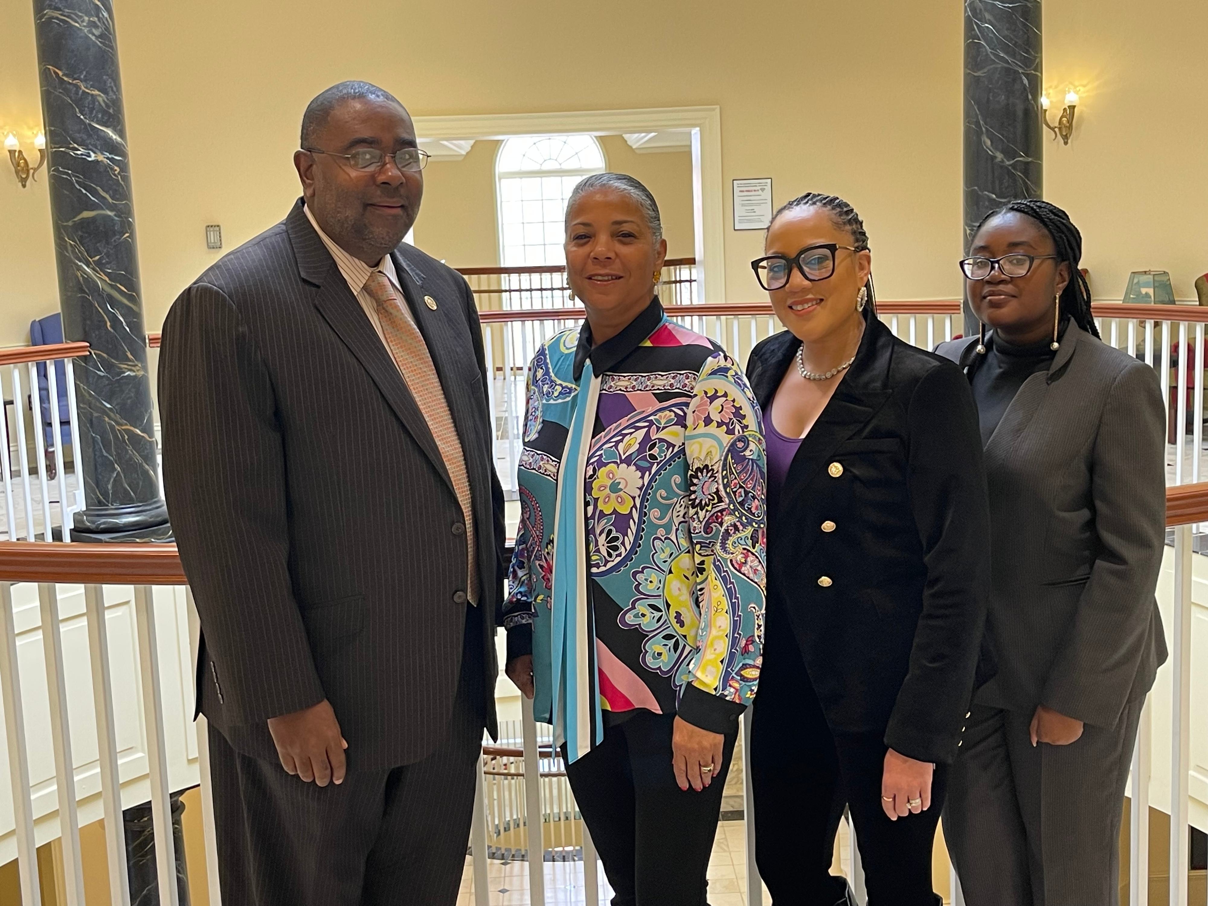 Olabasi Omoniyi-Alake ’24 (right) with Delegate Darryl Barnes and members of his staff in the Maryland state legislature.