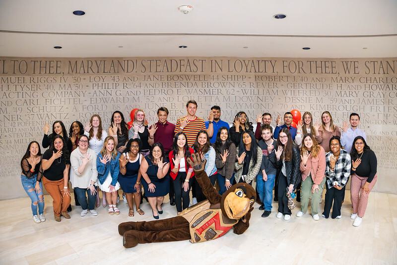 Testudo with class ring recipients at the Ring Ceremony