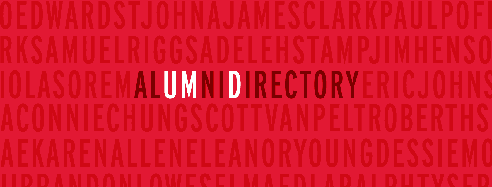 Red background with the words "Alumni Directory"