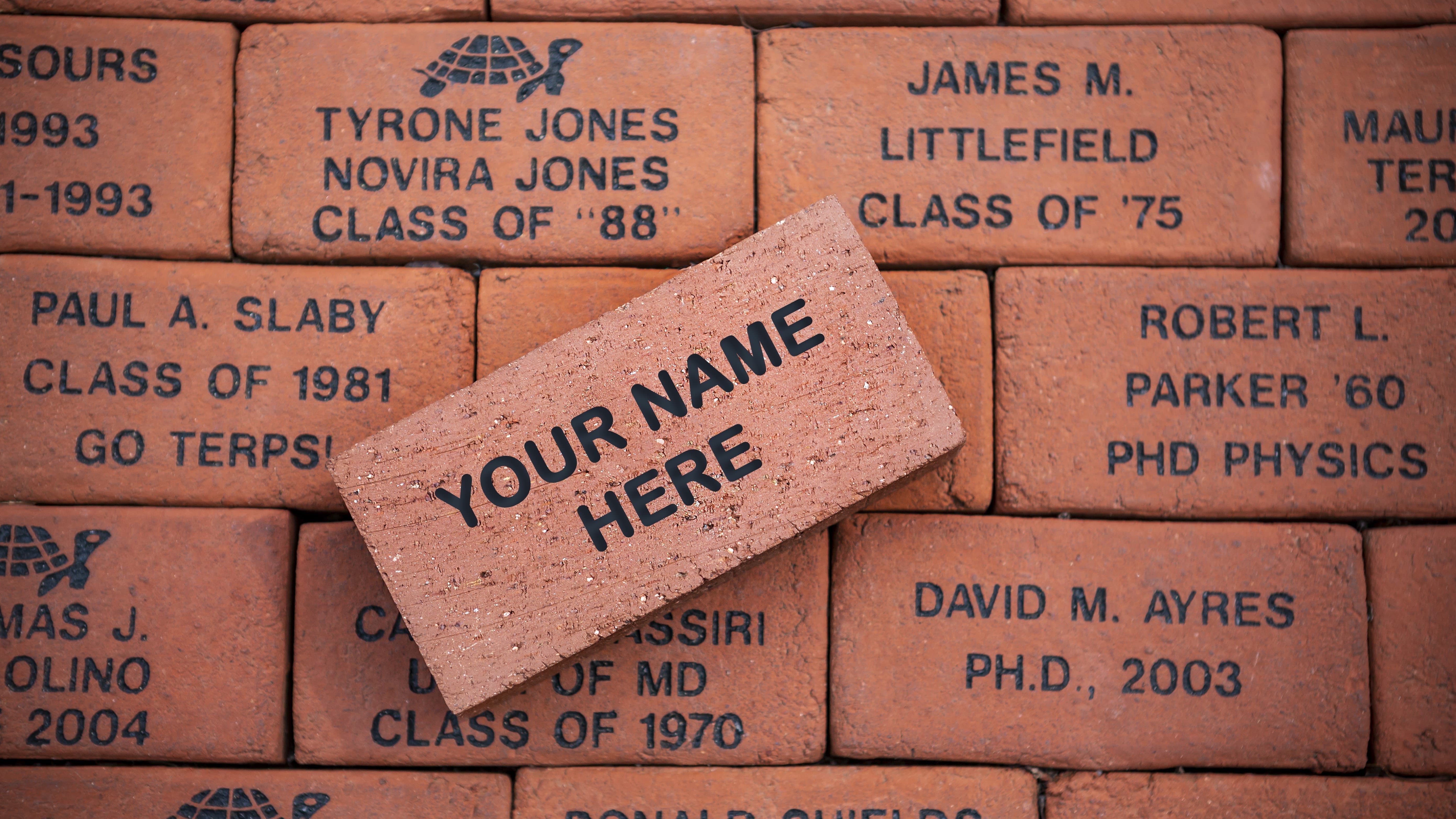 Brick with engraving "your name here."